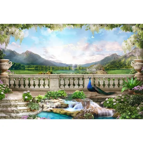 Natural Scery Landscape Photography Backdrop Gard Park Resort City Village Background Waterfall Photo Studio Props
