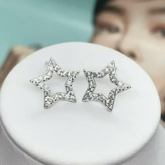 Star Fashion 925 Silver Stud Earring Cubic Zircon Women Wedding Gift A Pair