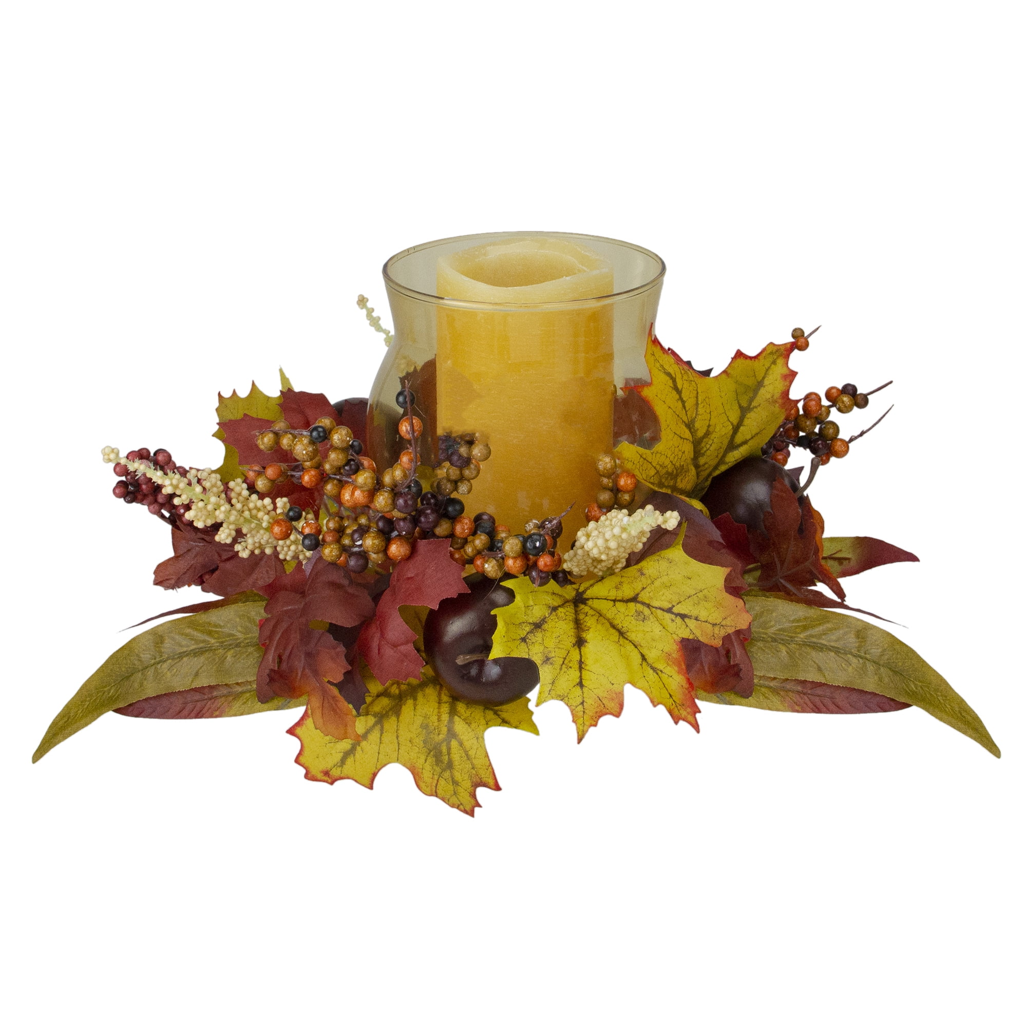 15' Fall Apple and Berry Glass Hurricane Pillar Candle Holder Thanksgiving Centerpiece
