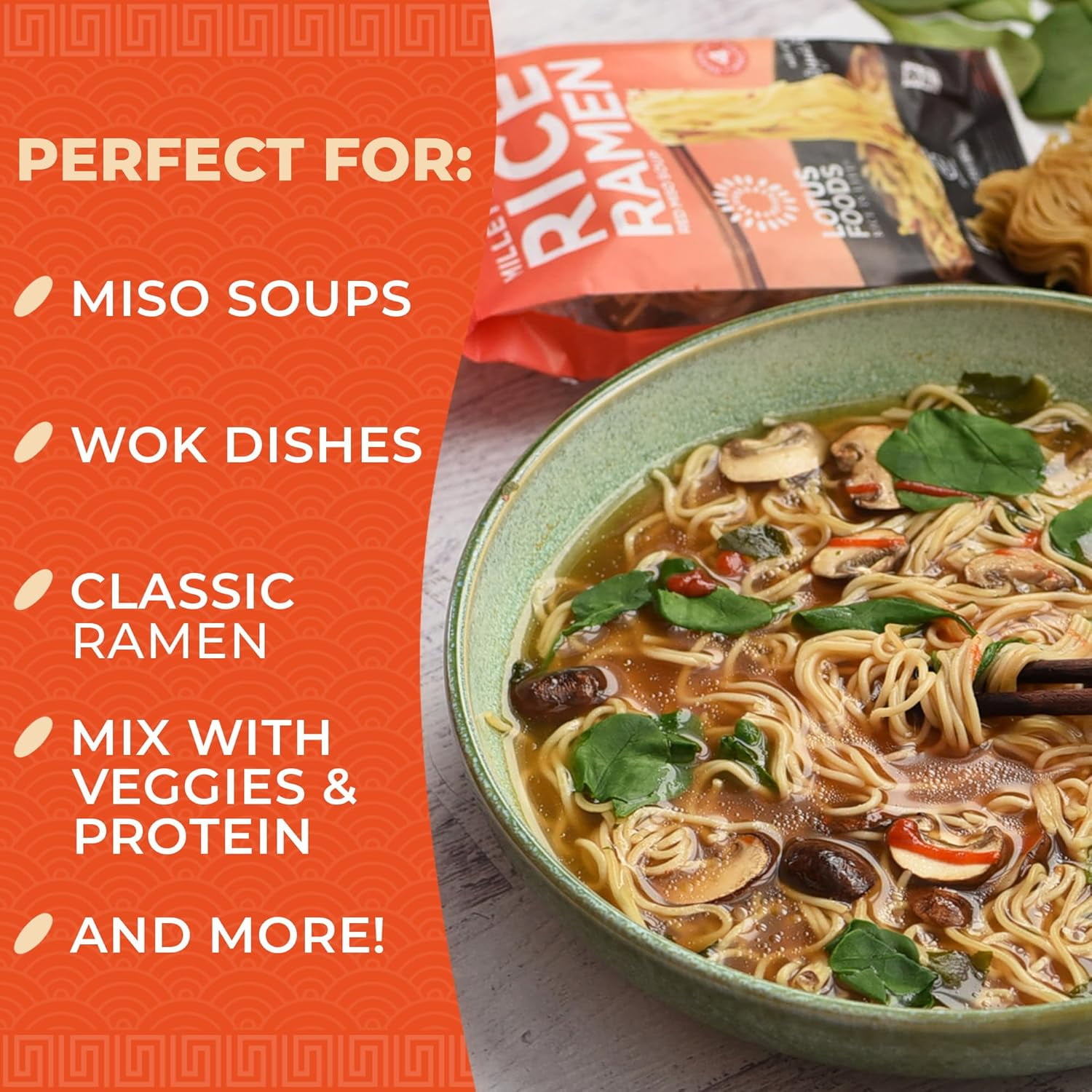Lotus Foods Gluten-Free Millet & Brown Rice Ramen with Miso Soup, Organic 2.8 oz (Pack of 10)
