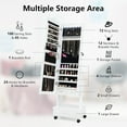 thumbnail image 3 of 6 LEDs Jewelry Armoire Cabinet on Wheels, Lockable Floor Standing Jewelry Cabinet Organizer with High Full-Length Mirror, 3-Position Adjustable Angle & Storage Bottom Drawers (White), 3 of 9