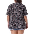 thumbnail image 4 of Blusas de verano casuales de mujer Agnes Orinda en talla grande, con estampado floral, cuello en V con volantes y mangas cortas abullonadas, 2X negro, 4 of 8