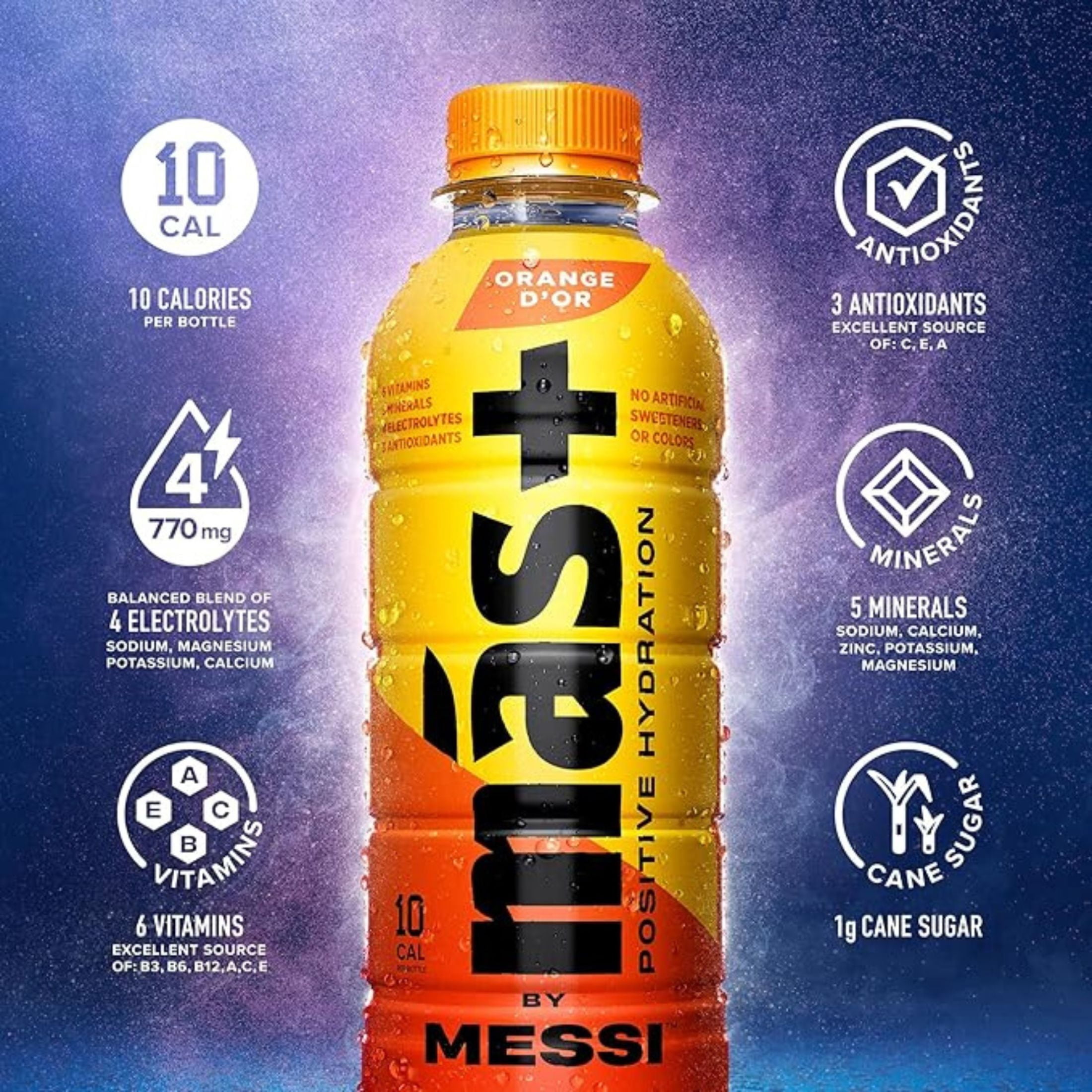 Mas+ by Messi Hydration Sports Drink Orange d'Or, 16.9 fl oz Bottle