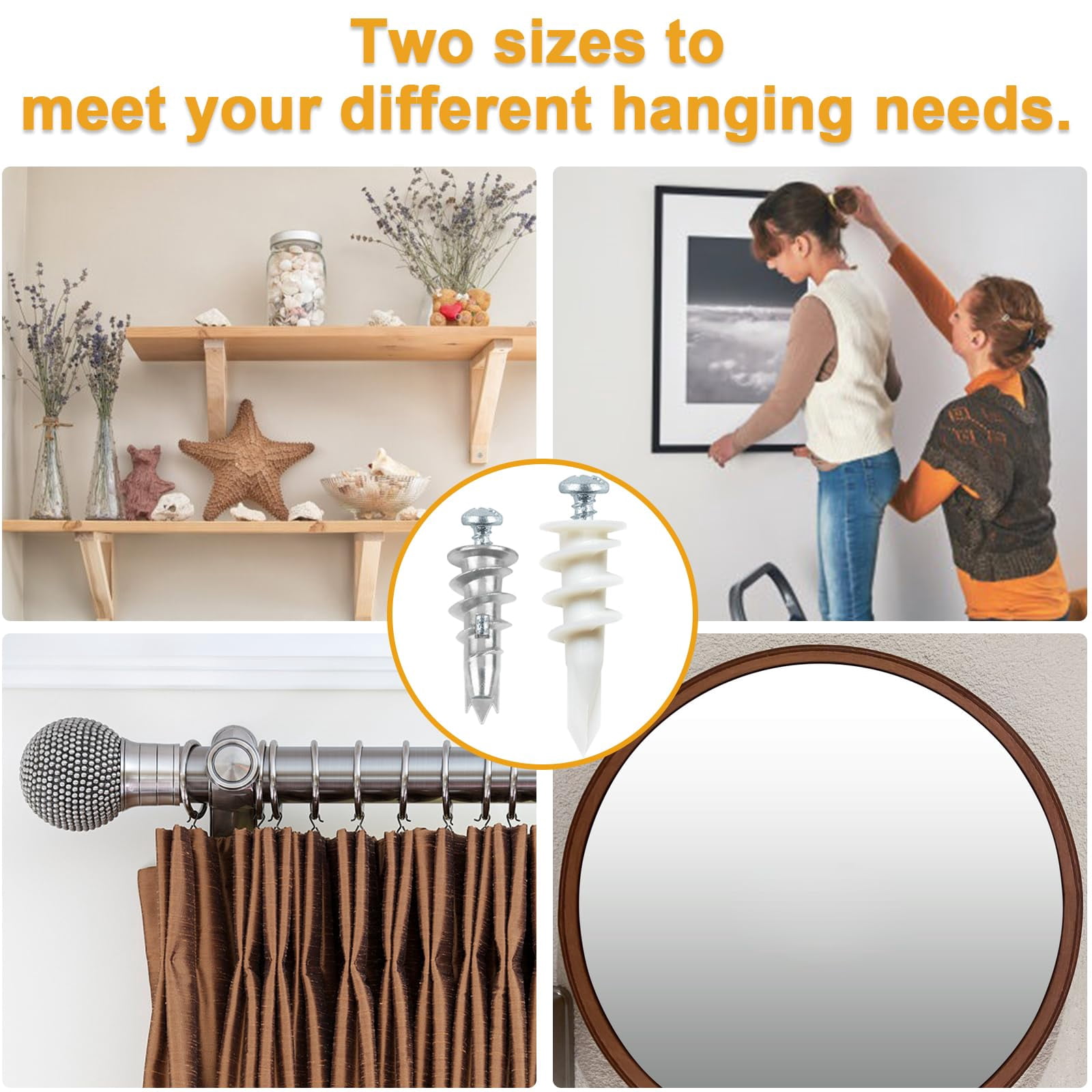 140Pcs #8 Self Drilling Drywall Anchors with Screws Kit, Heavy Duty Dry Wall Anchors for Hanging Sheetrock, 50 Self-Tapping Plastic Drywall Hangers 50 Sheet Rock Screws, Mounting Hardware -75LB
