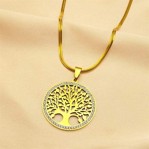 Tree of Life Crystal 14K Yellow Gold Choker Necklace for Men's And Women Gold Color Chain Necklaces Pendants Jewelry arbre de vie