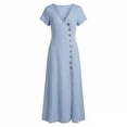 thumbnail image 5 of Odbmxy Short Sleeve Women Maxi Dresses Summer Sheath Shirt Dress Holiday Ruffle Tunic Slim Dresses for Women V-Neck, 5 of 5