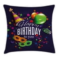 thumbnail image 1 of Birthday Decorations Throw Pillow Cushion Cover, Colorful Balloons Curling Ribbons Carnival Mask Party Hat and Confetti, Decorative Square Accent Pillow Case, 24 X 24 Inches, Multicolor, by Ambesonne, 1 of 2