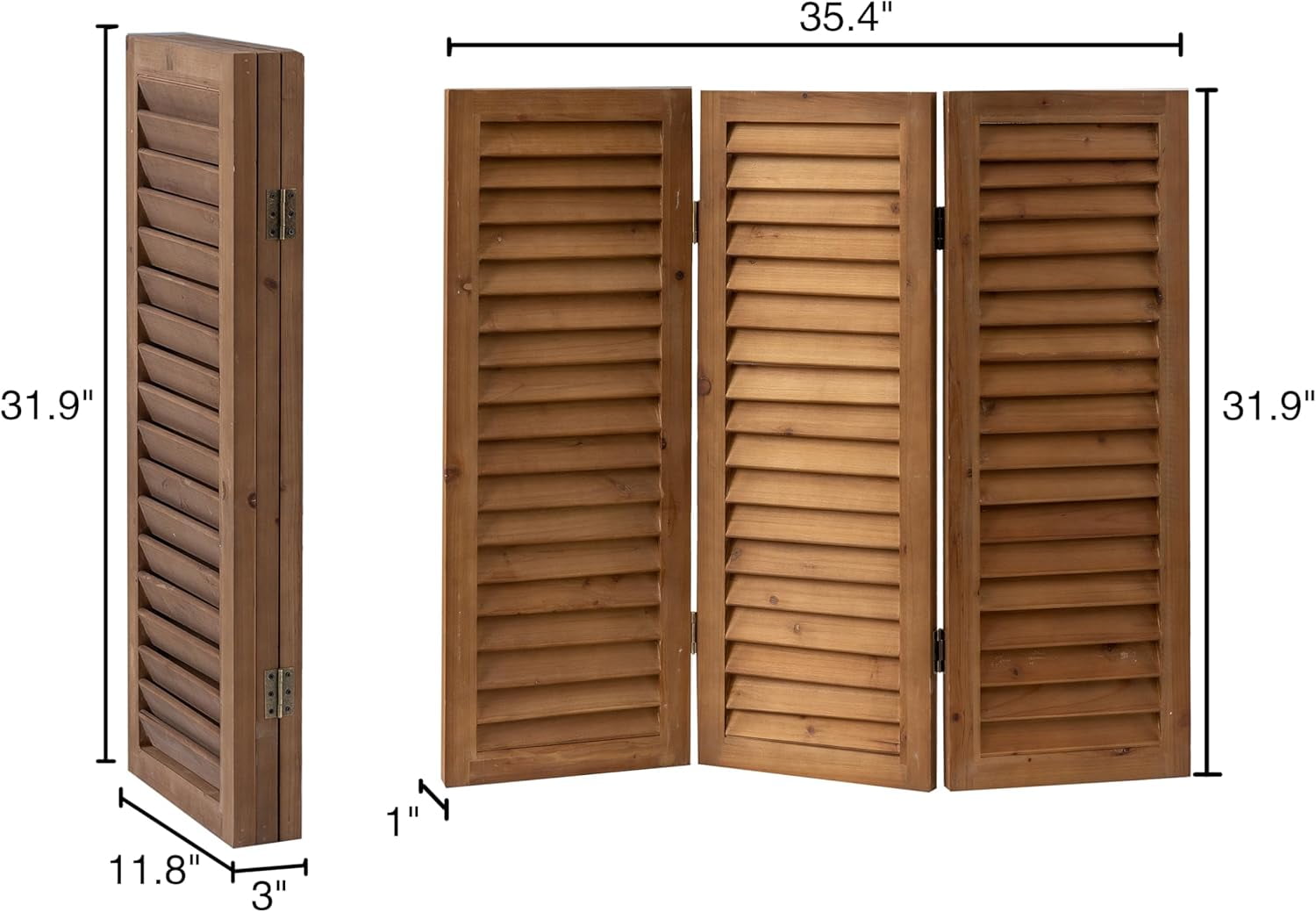 SOFE Wood Short Privacy Screen Indoor, 2.6 ft Tall Shutters Folding Room Dividers 3 Panel, Brown Room Partitions and Dividers Freestanding, Farmhouse Foldable Wall for Home Bedroom Office