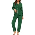 thumbnail image 1 of INSPIRAR CHIC Pijamas de Dormir para Mujeres Modal con Botones de Manga Larga y Pantalones Conjunto de Ropa de Casa L Verde, 1 of 5