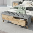 thumbnail image 2 of Upholstered Wooden Storage Ottoman Bench with 2 Drawers, Padded Seat with Rubber Wood Leg, Fully Assembled Except Legs and Handles, Gray, 2 of 7