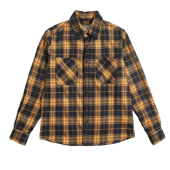 RongHuan Men's Flannel Plaid Shirts Long Sleeve Button Down Shirts Casual Fall Work Shirt Jacket with Pockets