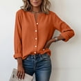 thumbnail image 5 of Xdegoge Button Down Shirts for Women Cotton Linen Blouses Long Sleeve V Neck Roll-up Cuffed Sleeve Top Casual Loose Fit Work Office Shirt Summer Lightweight Soft Cardigan, 5 of 9