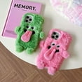 thumbnail image 5 of Green Plush Phone Case for iPhone 12/12 Pro, Cute Funny Tongue Warm Furry Cases, 3D Cartoon Fuzzy Winter Protective Cover for Women Girls, 5 of 6