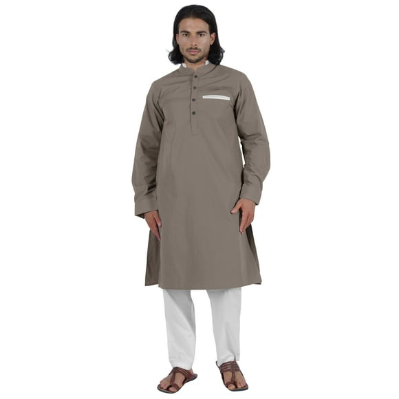 AtasiMen's Henley Welt PocketLongKurtaSolid Indian Ethnic Wear Clothing ForMen's