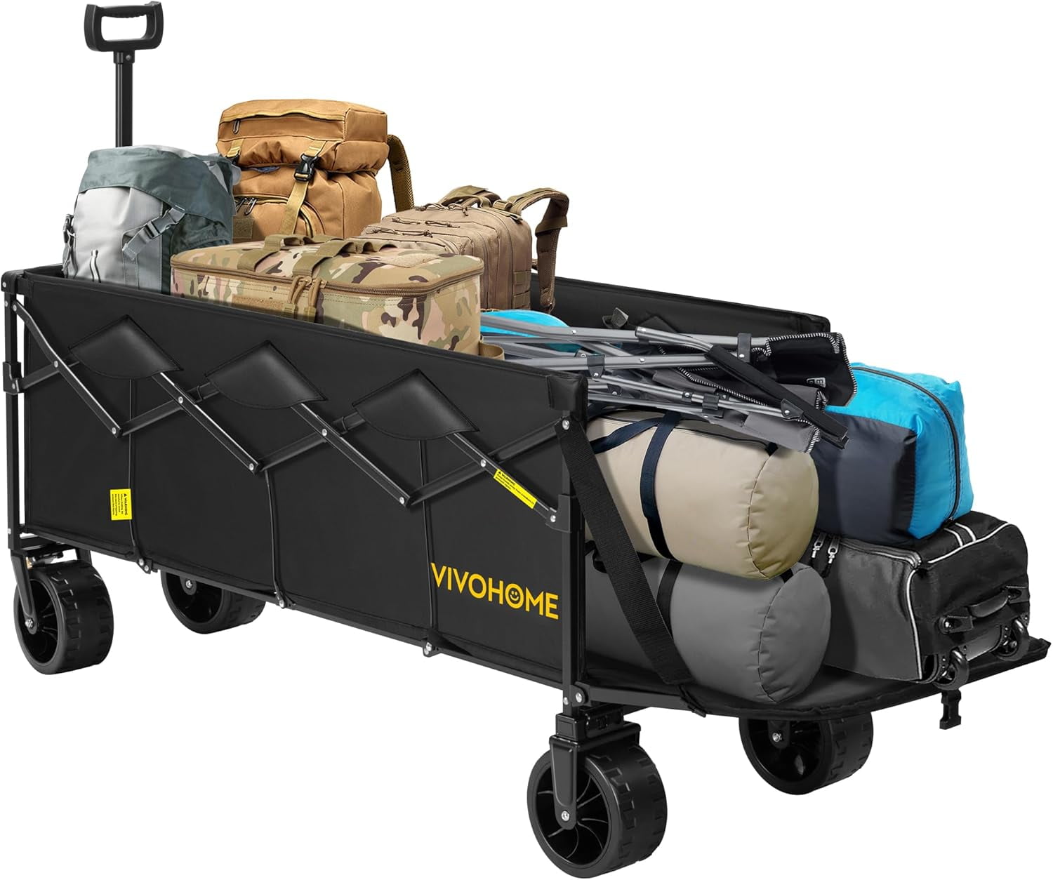SPECSTAR 48''L Extended Collapsible Wagon Cart with 440lbs Weight Capacity, Heavy Duty 350L Folding Utility Garden Cart with Extended Tailgate and Big All-Terrain Beach Wheels