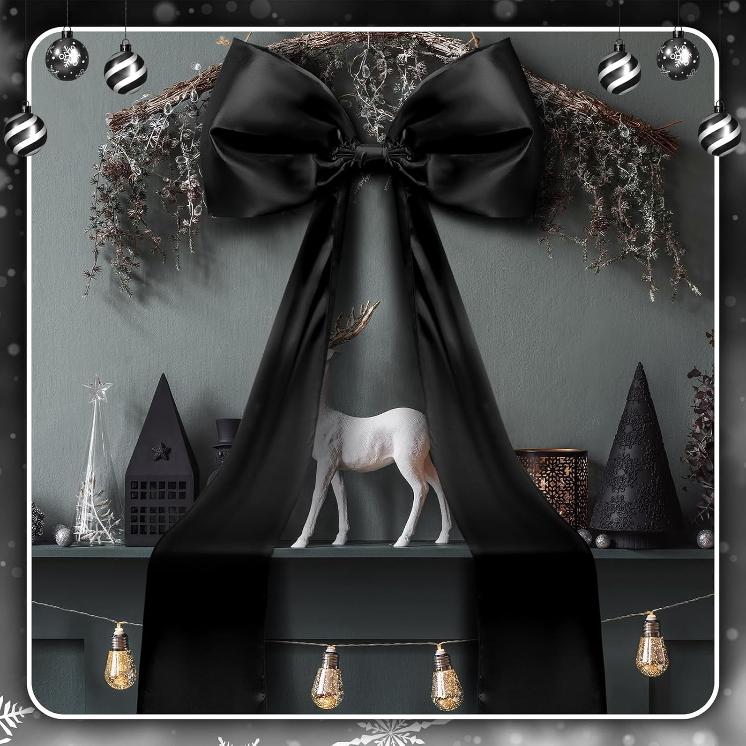 Guvpev 5FT Large Satin Christmas Bows - Giant Black Xmas Bows for Christmas Tree Topper, Wreaths, Wal, Mantel, Front Door, Porch & Wedding Decorations, Indoor & Outdoor Holiday Christmas Decorations