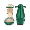 thumbnail image 5 of BLISSFUL STEP Satin Rhiness Open Toe Block Heel Sandals for Women Dark Green (Size 9), 5 of 6
