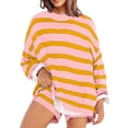 thumbnail image 1 of WILLBEST Pantalons pour Femmes Ensemble de Chandail Rayé Surdimensionné Pyjamas Assortis Haut à Manches Longues et Short, 1 of 5
