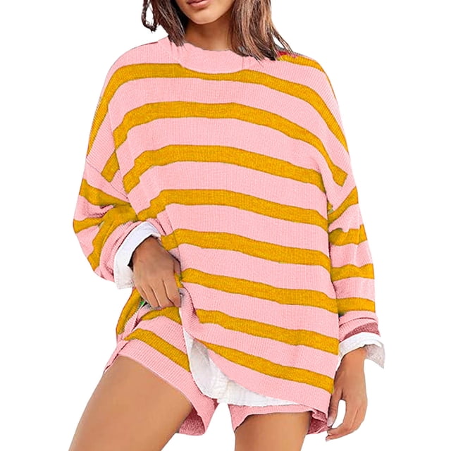 WILLBEST Pantalons pour Femmes Ensemble de Chandail Rayé Surdimensionné Pyjamas Assortis Haut à Manches Longues et Short