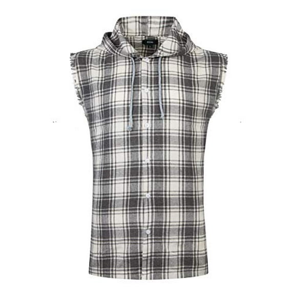 NUTEXROL Mens Sleeveless Fannel Shirt Casual Cotton Plaid Vest Hoodies