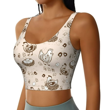 Haiem Chicken With Floral Pattern Womens Sports Bra - U Neck Padded Low Impact Yoga Bra Workout Crop Top Gym Moisture-Wicking Workout Vest -Medium