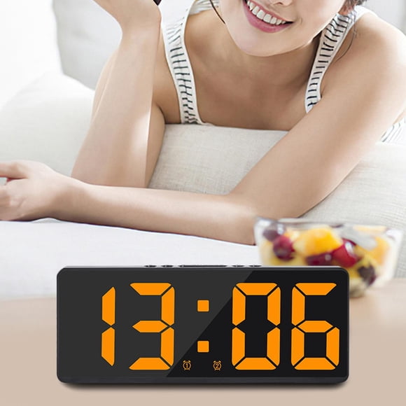 Despertador electrónico digital, USB con Snooze 2 alarmas Temperatura regulable 5 Modo de brillo para Oficina Durmientes pesados Naranja Macarena Despertador