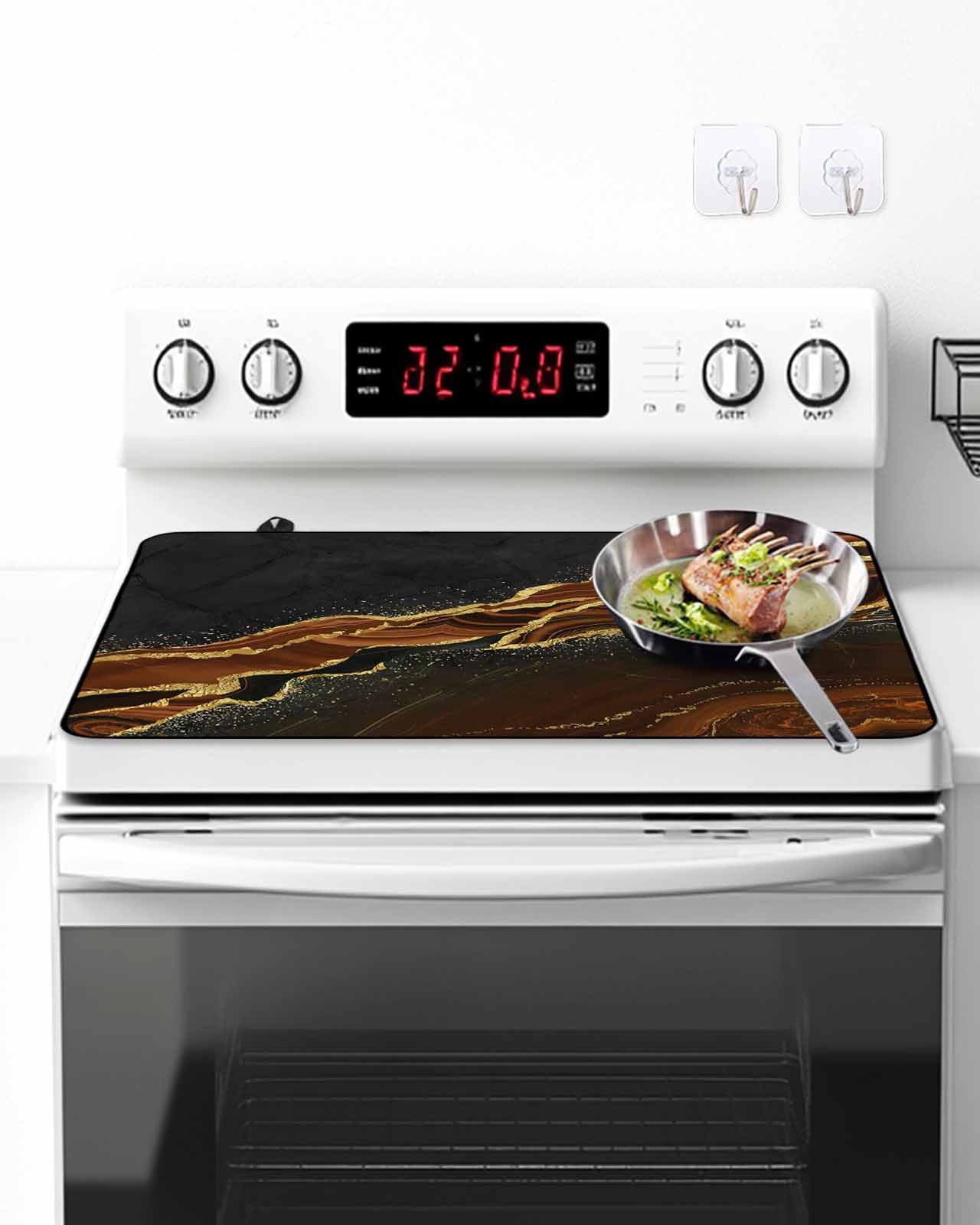Stove Top Covers for Electric Stove, Brown Marble Glass Stovetop Cover Protector, Gold Abstract Vintage Modern Ombre Art Induction Cooktop Protector Oven Mat for Kitchen Countertop 24"x21"