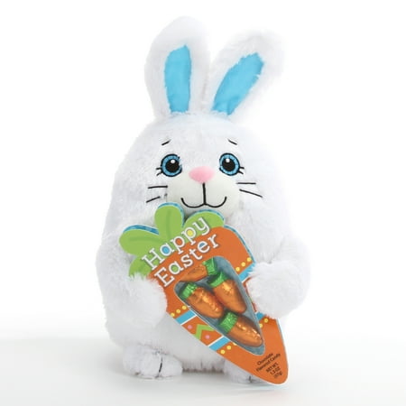 Way To Celebrate 10" Plush White Bunny Holding 1.3 Oz Of Foil Wrapped Chocolate Flavored Candy Carrots In A Decorative Carrot Shaped Window Box