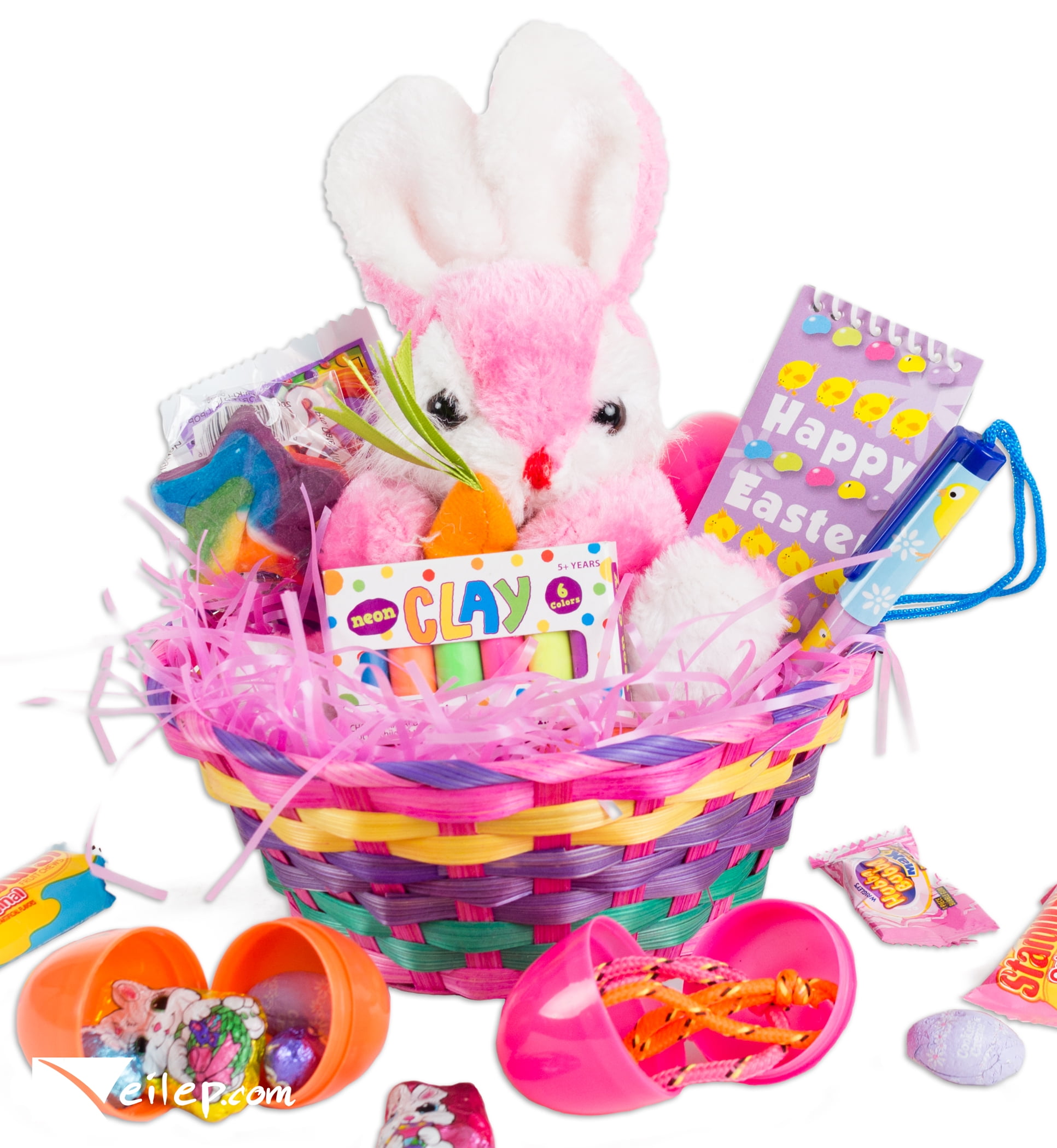 Carrot Easter Bunny Plush Toy 14pc Gift Basket Kit, Treats Fill & More