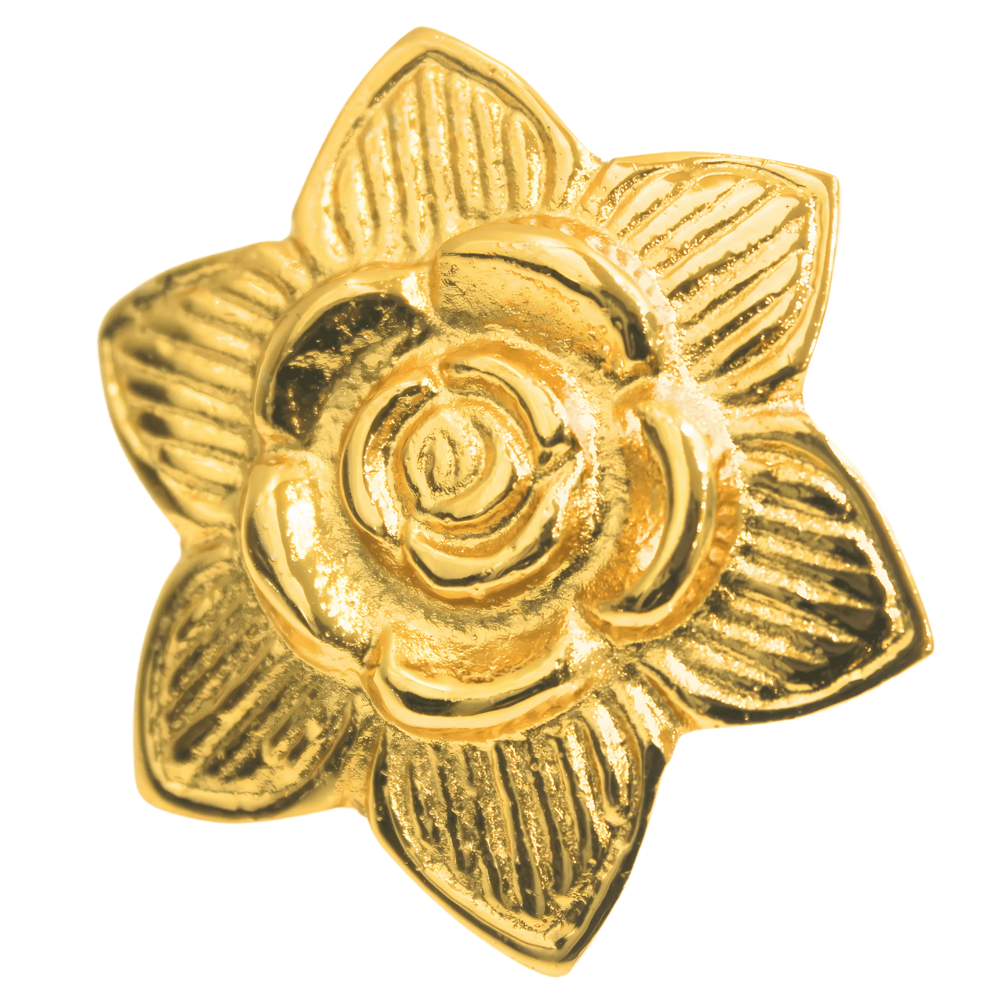 Shiny Brass Rose Petal Cabinet Knob – Golden Decorative Drawer Pull for Dresser, Closet, Cupboard & Kitchen Furniture | Vintage Floral Hardware Handle Home & Kitchen Decor (Set of 3)