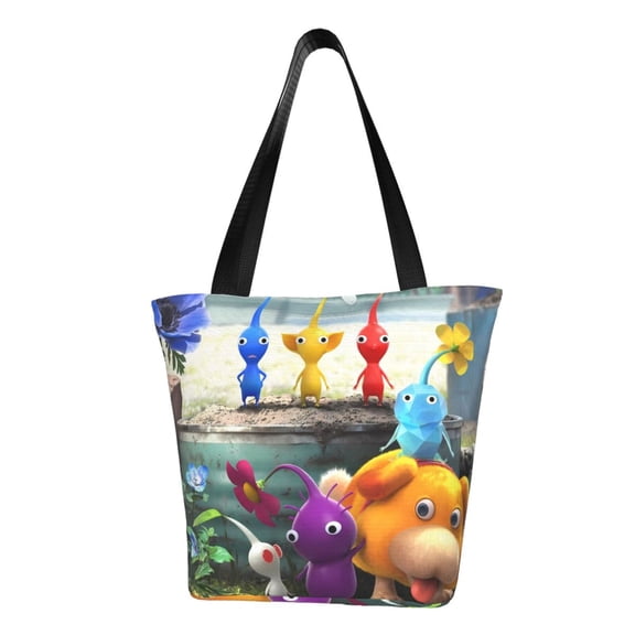 Lsque Pikmin Pattern Beach Tote,Shoulder Handbag,Spacious Tote Bag,Lightweight Travel Bag,Versatile Shopping Bag