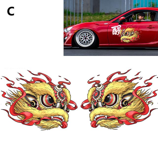 (Amarillo C) 2 piezas 3D Lion Car-45x35cm-Pegatinas adhesivas para la carrocería y la ventana del coche, pegatinas decorativas para el estilo del coche