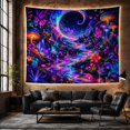 thumbnail image 6 of Crescent Moon Over Glowing Mushroom River Forest, Mystical Psychedelic for Mushroom Lovers, Forest Wall Art, Housewarming Gift, Tapestry Wall Hanging for Bedroom and Dorm, 6 of 7