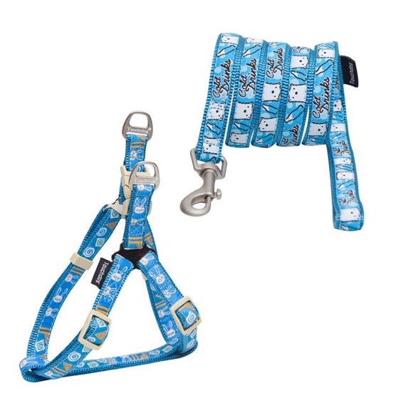 Caliber Designer Embroidered Fashion Pet Dog Leash & Collar Combination, Blue Pattern - Medium