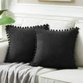thumbnail image 2 of JUNWELL 2PC Decorative Throw Pillow Covers with Pom-poms 18 x18, Soft Corduroy Solid Square Cushion Cases Set for Couch Sofa Bedroom Car Living Room (18x18 Inch/45x45 cm), 2 of 5