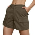 thumbnail image 2 of Mohiass Women's Bermuda Cargo Shorts Above The Knee Length Elastic Waist Summer Casual Trendy Solid Shorts with 6 Pockets Coffee M, 2 of 5