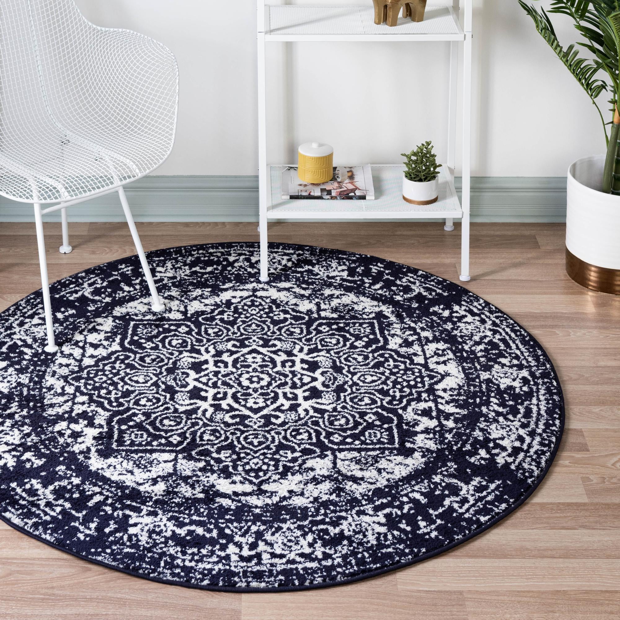 Arlington Collection Rug 8 Ft Round Navy Blue MediumPile Rug Perfect For Kitchens