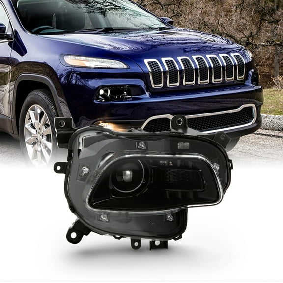 AKKON - Fits 2014-2018 JEEP Cherokee [Halogen Type] Projector Black Headlight Headlamp Passenger Right Side Replacement