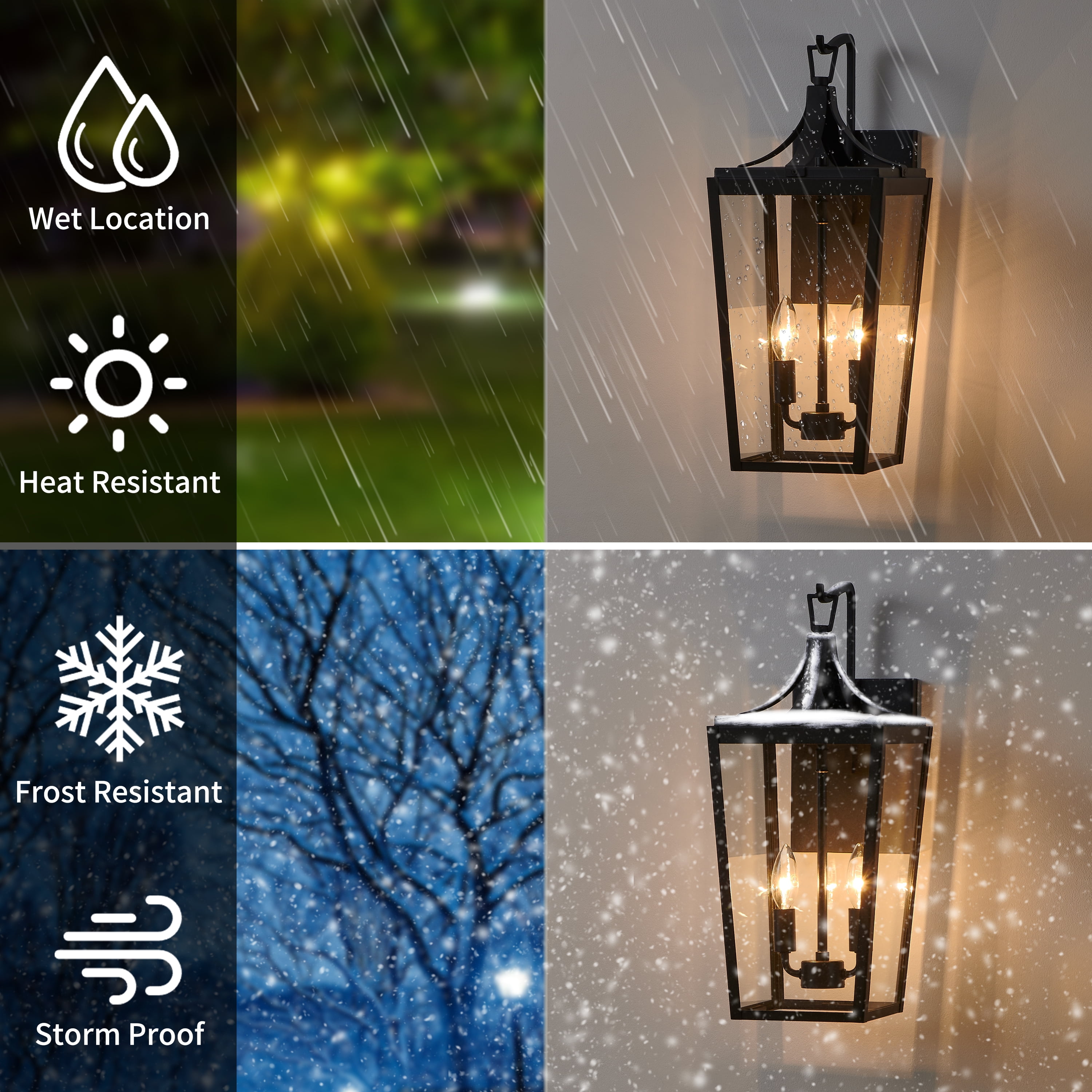 KAWOTI 20 in. 2-Light Sandy Black Hardwired Outdoor Wall Lantern Sconce with Clear Glass