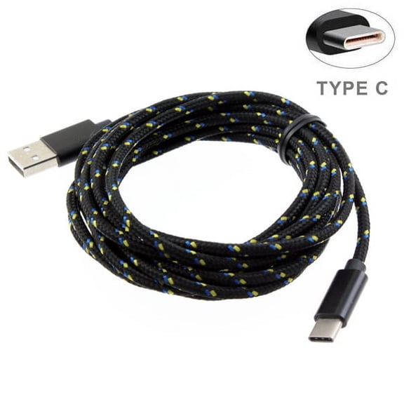 Sprint Samsung Galaxy Note8 Black Premium Braided 10ft Long Type-C Cable Rapid Charge USB Wire Sync V4N