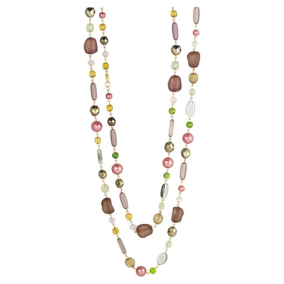 TAZZA WOMEN'S GOLD-TONE GLITTER CRYSTALS FAUX PEARLS AND BEADS LONG NECKLACE #N12733 GLD GRN