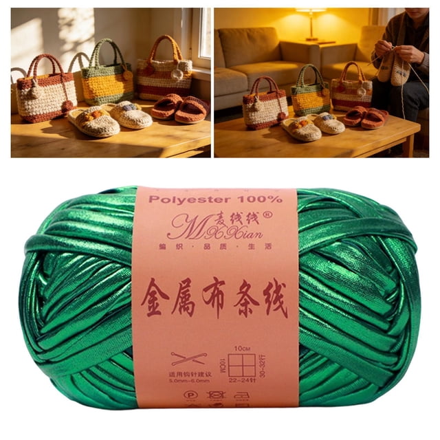 Hilo metálico brillante para camisetas, poliéster, crochet, 100 g, decoración del hogar, bricolaje, 40 m Verde