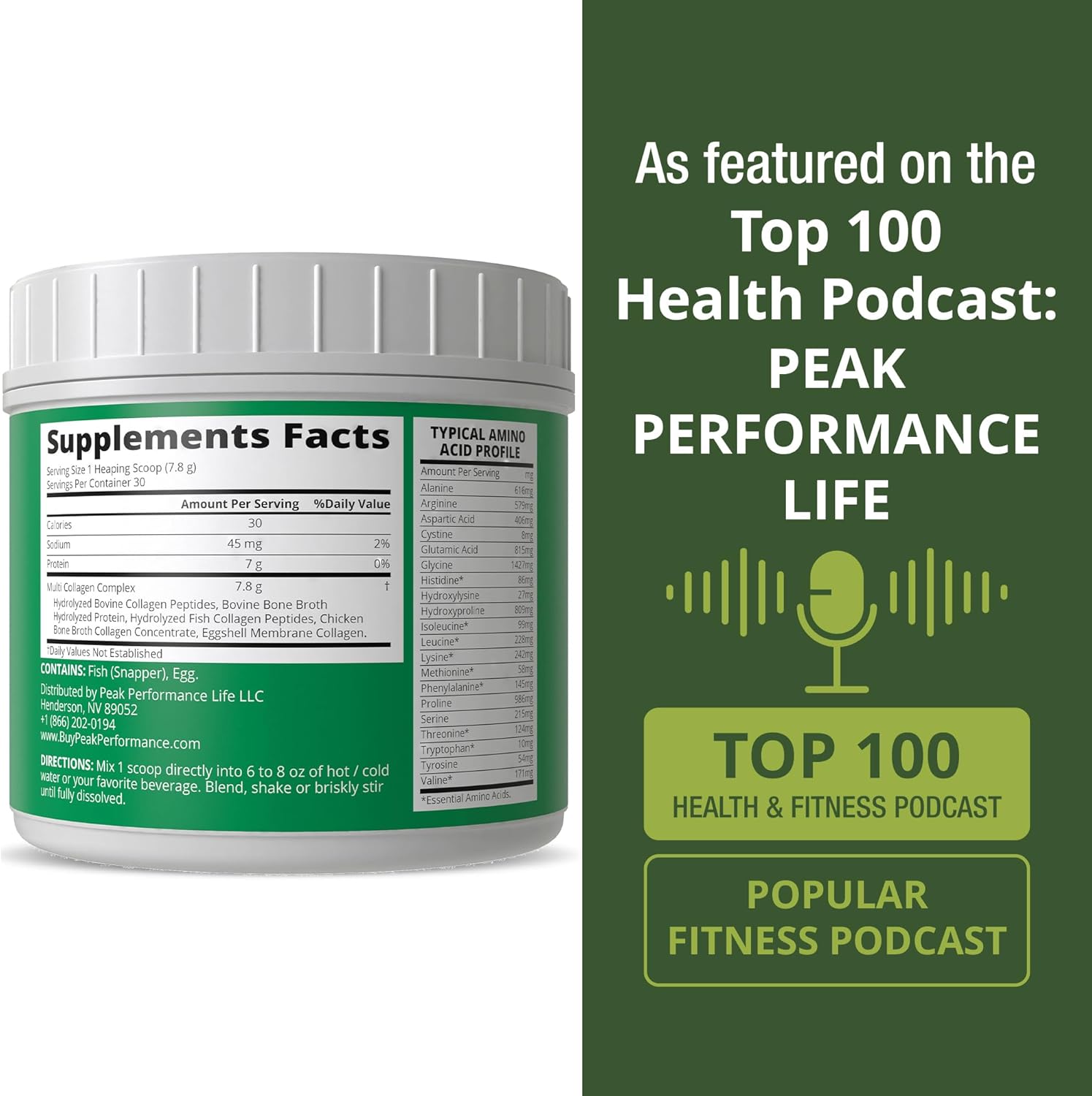 Peak Performance Multi-Collagen Protein Powder All 5 Types I, II, III, V, X, Keto, Paleo Friendly, Gluten-Free, 1 Count, 8.3 oz