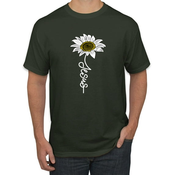 Wild Bobby, Jesus Flower Script Inspirational/Christian Men Graphic Tee, Forest Green, Small