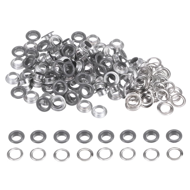 Juego de 100 Ojales Redondos 8mm Metal con Arandelas para Recortes Ropa Zapatos Unique Bargains Gris