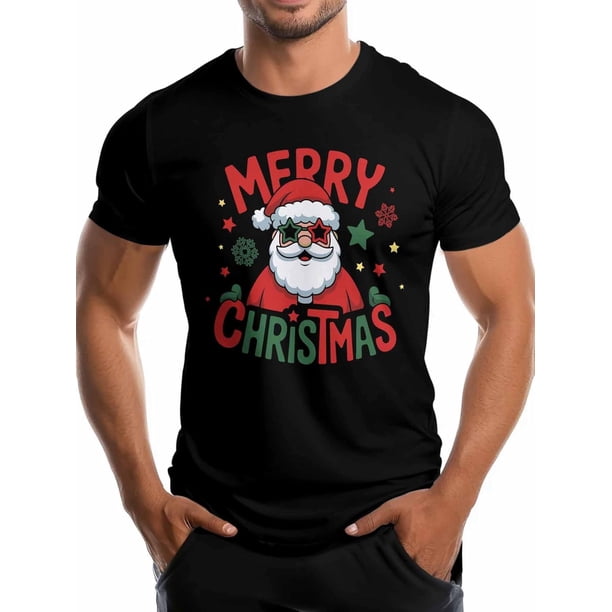 Men's T-Shirt,Short Sleeve Tee Shirt Casual Tops Santa Claus Snowflake Stars Crew Neck T Shirts for Men