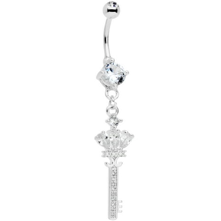 Body Candy 14G 316L Stainless Steel Navel Ring Piercing Clear Accent Key Dangle Belly Button Ring 3/8