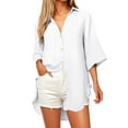 thumbnail image 2 of vigerkar Womens Casual V Neck 3/4 Sleeve Button Down Shirts High Low Oversized Summer Beach Blouse Tops White, 4XL, 2 of 6