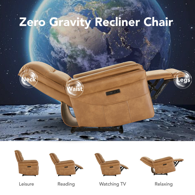 Spruce & SpringDual Motor Zero Gravity Power Recliner with Smart Home Button, Saddle brown