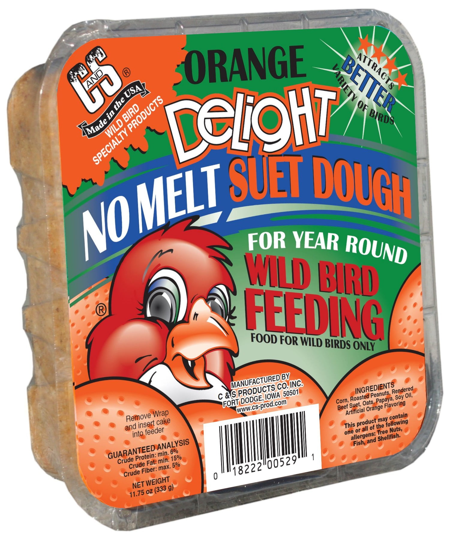 C&S Orange Delight, 11.75 oz, Fresh Wild Bird Suet, 12 Pack